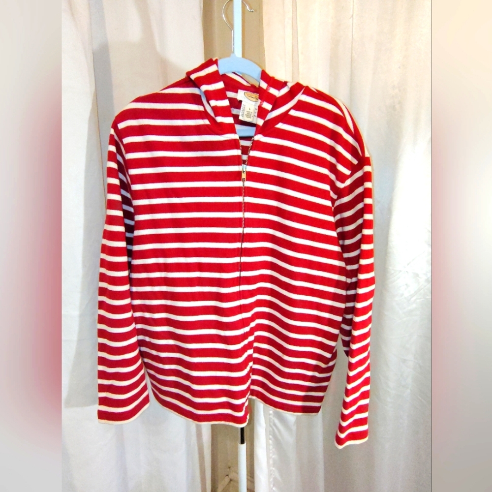 Talbot's Red Stripped Women's Hoodie With Metal Zipper | Large